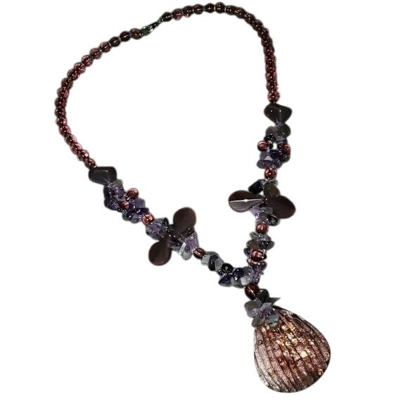 Jewelry - Purple glass mermaid shell necklace boho chic luxury jewelry beach gift travel